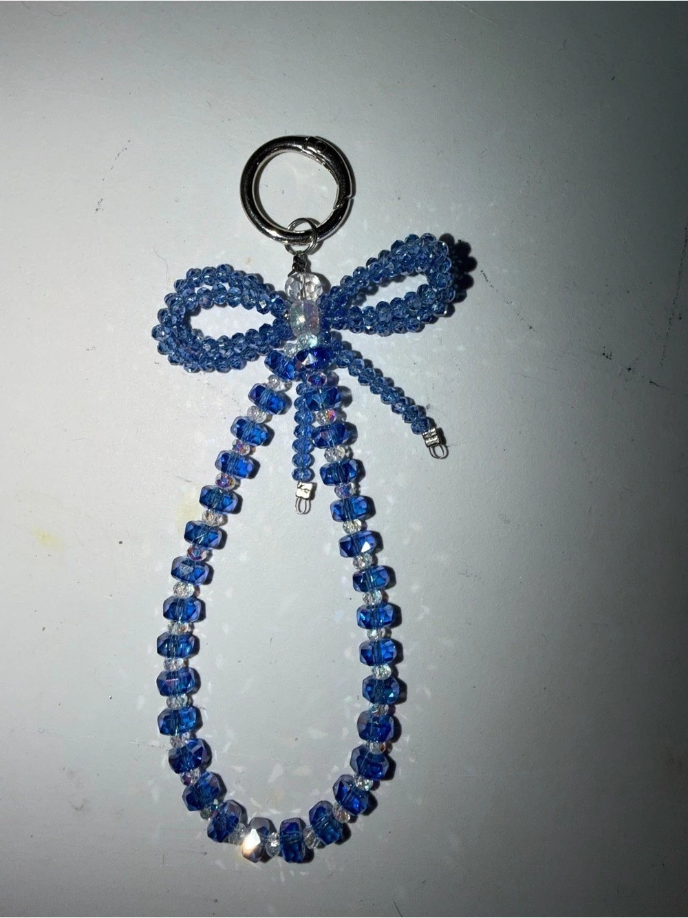 Beaded Bow Keychain in Blue & Silver Like New